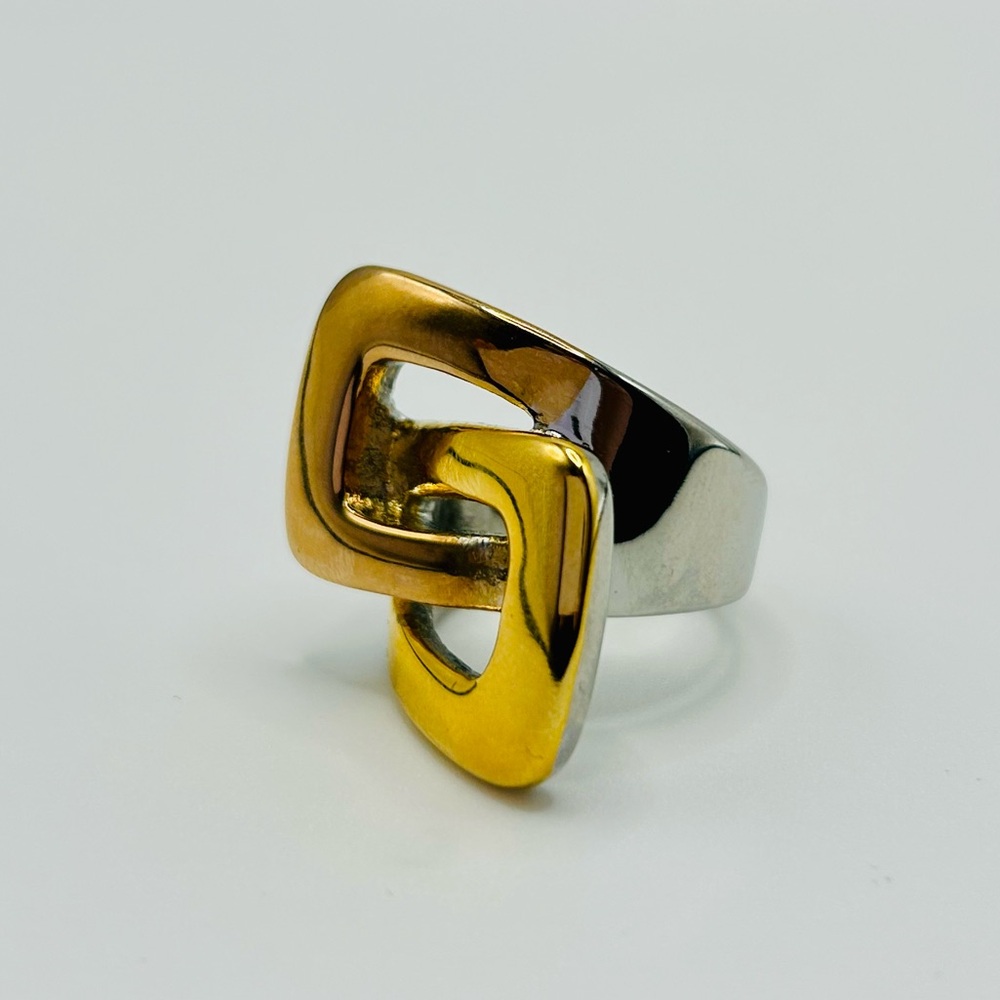 💙💚 Modern Geometric Statement Ring – 14K Gold Plated & Stainless Steel - Picture 7 of 14